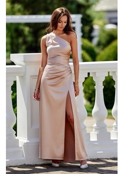 Asymetryczna satynowa sukienka maxi beżowa 0461 ze sklepu intimiti.pl w kategorii Sukienki - zdjęcie 187858517
