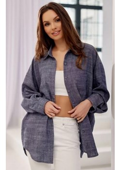 Lniana koszula oversize ciemna 0174 ze sklepu intimiti.pl w kategorii Koszule damskie - zdjęcie 187858939