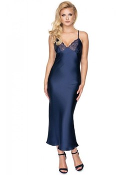 Długa satynowa koszulka nocna granatowa Yoko ze sklepu intimiti.pl w kategorii Koszule nocne - zdjęcie 187859085