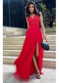 Bicotone czerwona wieczorowa sukienka z koronką 265-02 ze sklepu intimiti.pl w kategorii Sukienki - zdjęcie 187859245