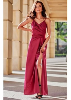 Satynowa sukienka maxi na ramiączkach bordowa 462 ze sklepu intimiti.pl w kategorii Sukienki - zdjęcie 187859507