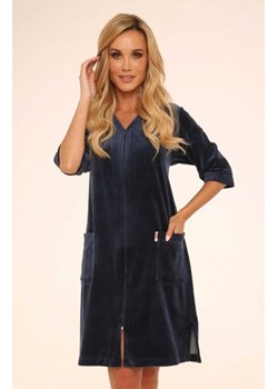 De Lafense Welur 431 szlafrok damski granatowy ze sklepu intimiti.pl w kategorii Szlafroki damskie - zdjęcie 187859525
