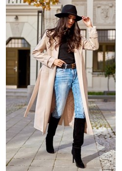 Długi płaszcz z wiązaniem beżowy 0017 ze sklepu intimiti.pl w kategorii Płaszcze damskie - zdjęcie 187859976