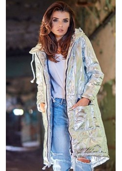 Pikowana kurtka srebrna z kapturem A339 ze sklepu intimiti.pl w kategorii Kurtki damskie - zdjęcie 187860056