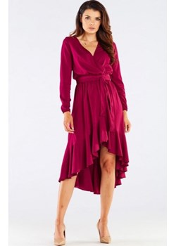 Awama asymetryczna sukienka midi bordowa A456 ze sklepu intimiti.pl w kategorii Sukienki - zdjęcie 187860395