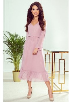 Numoco 304-1 szyfonowa sukienka midi z dekoltem i falbanką ze sklepu intimiti.pl w kategorii Sukienki - zdjęcie 187860625
