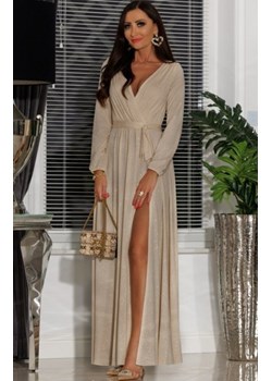 Wieczorowa długa sukienka brokatowa Salma jasny beż ze sklepu intimiti.pl w kategorii Sukienki - zdjęcie 187860809