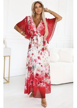 Numoco 603-1 zwiewna maxi sukienka z kopertowym dekoltem i kwiecistym wzorem ze sklepu intimiti.pl w kategorii Sukienki - zdjęcie 187861157