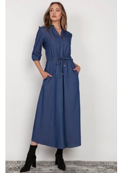 Długa sukienka z rękawem 3/4 i troczkiem jeans SUK205 ze sklepu intimiti.pl w kategorii Sukienki - zdjęcie 187861659