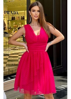 Rozkloszowana tiulowa sukienka w groszki fuksja 2233 ze sklepu intimiti.pl w kategorii Sukienki - zdjęcie 187862707