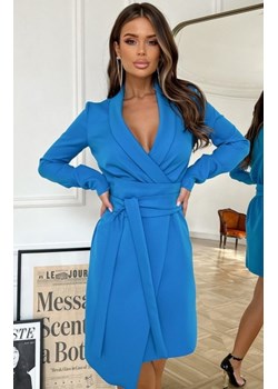 Elegancka sukienka marynarkowa niebieska 242-08 ze sklepu intimiti.pl w kategorii Sukienki - zdjęcie 187863175