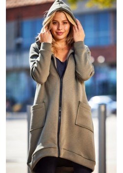 Długa bawełniana bluza z kapturem khaki M334 ze sklepu intimiti.pl w kategorii Bluzy damskie - zdjęcie 187863187