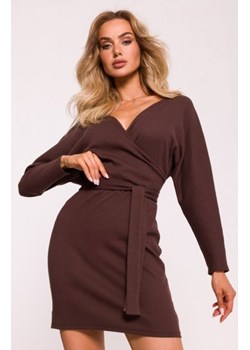 Moe prążkowana sukienka z paskiem brązowa M819 ze sklepu intimiti.pl w kategorii Sukienki - zdjęcie 187863929