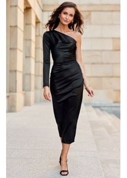 Roco satynowa sukienka midi asymetryczna czarna ze sklepu intimiti.pl w kategorii Sukienki - zdjęcie 187864109