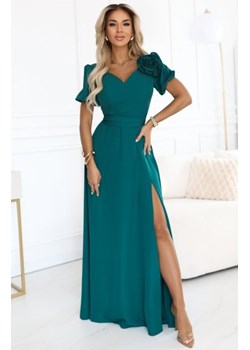 Numoco 653-1 elegancka długa sukienka z różą, paskiem i wysokim rozcięciem ze sklepu intimiti.pl w kategorii Sukienki - zdjęcie 187864445