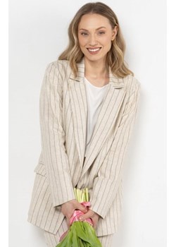 Awama A728 lniana marynarka w prążek mocca ze sklepu intimiti.pl w kategorii Marynarki damskie - zdjęcie 187864599