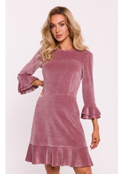 Moe welurowa sukienka z falbankami brudny róż M825 ze sklepu intimiti.pl w kategorii Sukienki - zdjęcie 187865086