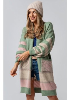 Kolorowy oversizowy długi kardigan Carrie oliwkowy ze sklepu intimiti.pl w kategorii Swetry damskie - zdjęcie 187865098