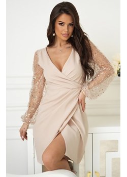 Bicotone mini sukienka z cekinowymi rękawami beżowa ze sklepu intimiti.pl w kategorii Sukienki - zdjęcie 187865387