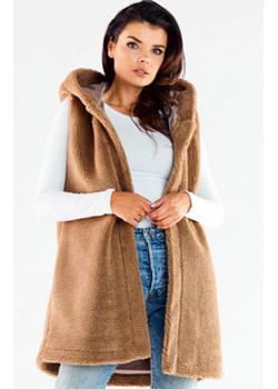 Barankowa kamizelka z kapturem brązowa A535 ze sklepu intimiti.pl w kategorii Kamizelki damskie - zdjęcie 187865527