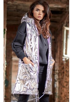 Srebrna kamizelka z kapturem A332 ze sklepu intimiti.pl w kategorii Kamizelki damskie - zdjęcie 187866415