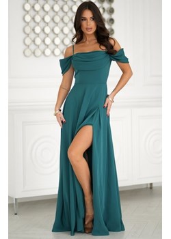 Długa sukienka z opadającymi ramionami zielona ze sklepu intimiti.pl w kategorii Sukienki - zdjęcie 187866659