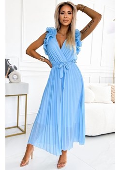 Numoco 549-2 MIRABELLA plisowana szyfonowa sukienka midi z dekoltem i finezyjnymi falbankami ze sklepu intimiti.pl w kategorii Sukienki - zdjęcie 187866716