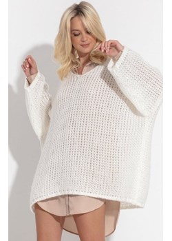 Fobya F1296 oversizowy długi sweter damski ecru ze sklepu intimiti.pl w kategorii Swetry damskie - zdjęcie 187867386