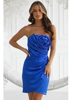 Satynowa mini sukienka z drapaną różą niebieska ze sklepu intimiti.pl w kategorii Sukienki - zdjęcie 187868129