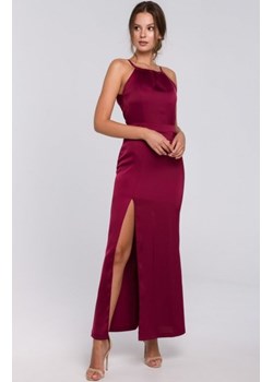 Makover K042 długa sukienka z rozcięciem na udzie bordowa ze sklepu intimiti.pl w kategorii Sukienki - zdjęcie 187868156
