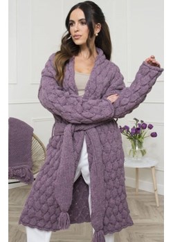 Kamea Bianka wełniany sweter z wiązaniem lila ze sklepu intimiti.pl w kategorii Swetry damskie - zdjęcie 187868169