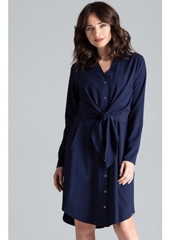 Koszulowa sukienka z wiązaniem w pasie granatowa L031 ze sklepu intimiti.pl w kategorii Sukienki - zdjęcie 187868218
