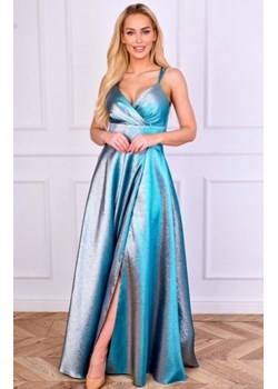 Duet Żakard błyszcząca długa sukienka srebrno-turkusowa ze sklepu intimiti.pl w kategorii Sukienki - zdjęcie 187868267