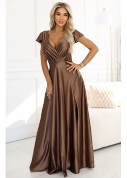 Numoco 411-14 CRYSTAL satynowa długa suknia z dekoltem ze sklepu intimiti.pl w kategorii Sukienki - zdjęcie 187868285