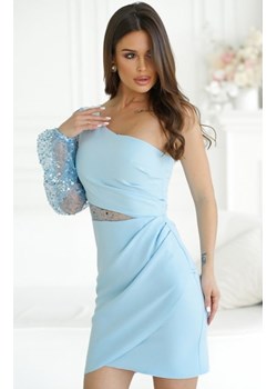 Bicotone mini sukienka cekinowa na jedno ramię błękitna ze sklepu intimiti.pl w kategorii Sukienki - zdjęcie 187868997