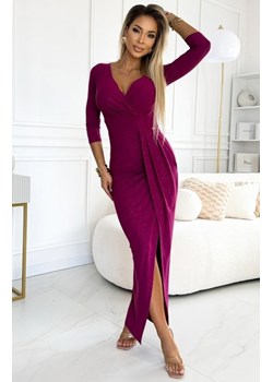 Numoco 404-9 błyszcząca długa sukienka z dekoltem i rozcięciem na nodze ze sklepu intimiti.pl w kategorii Sukienki - zdjęcie 187869248