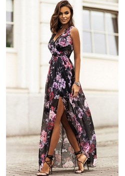 Efektowna długa sukienka Dolores w kwiaty black ze sklepu intimiti.pl w kategorii Sukienki - zdjęcie 187869299