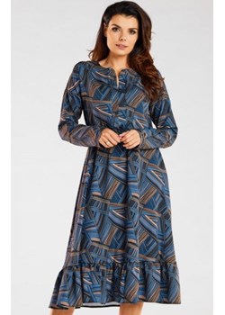 Awama wzorzysta sukienka z falbaną A468 navy ze sklepu intimiti.pl w kategorii Sukienki - zdjęcie 187869548