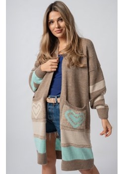 Kolorowy oversizowy długi kardigan Carrie mocca-oliwka ze sklepu intimiti.pl w kategorii Swetry damskie - zdjęcie 187869779
