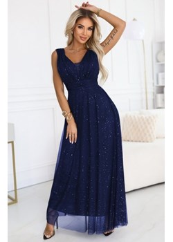 Numoco 637-3 wieczorowa długa sukienka z brokatowym akcentem i głębokim dekoltem ze sklepu intimiti.pl w kategorii Sukienki - zdjęcie 187869939