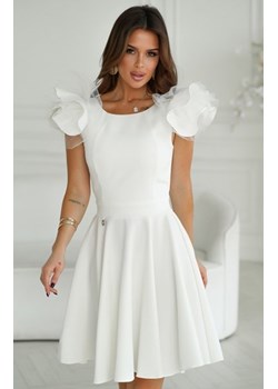 Rozkloszowana sukienka z tiulowymi rękawami ecru ze sklepu intimiti.pl w kategorii Sukienki - zdjęcie 187871426