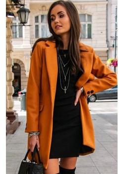 Elegancki płaszcz z wełną musztardowy Roco P012 ze sklepu intimiti.pl w kategorii Płaszcze damskie - zdjęcie 187871725