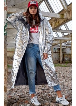 Długa srebrna kurtka z kapturem A338 ze sklepu intimiti.pl w kategorii Kurtki damskie - zdjęcie 187872545