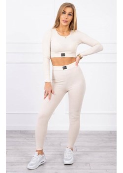 Komplet z bluzką top prążkowany jasny beżowy ze sklepu intimiti.pl w kategorii Dresy damskie - zdjęcie 187872755