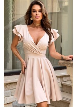 Bicotone beżowa rozkloszowana sukienka z falbankami 281 ze sklepu intimiti.pl w kategorii Sukienki - zdjęcie 187872845