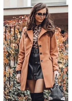 Elegancki płaszcz z wełną karmelowy Roco P018 ze sklepu intimiti.pl w kategorii Płaszcze damskie - zdjęcie 187872879