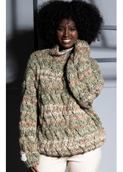 Fobya wełniany sweter o grubym splocie F1717 zielony ze sklepu intimiti.pl w kategorii Swetry damskie - zdjęcie 187872938