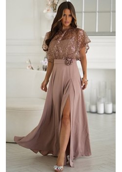 Bicotone długa sukienka z cekinowym bolerkiem camel ze sklepu intimiti.pl w kategorii Sukienki - zdjęcie 187873318