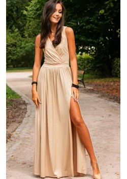 Wieczorowa sukienka z brokatem beżowa 224 ze sklepu intimiti.pl w kategorii Sukienki - zdjęcie 187873546