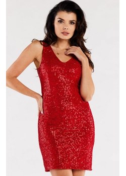 Awama ołówkowa cekinowa sukienka czerwona A484 ze sklepu intimiti.pl w kategorii Sukienki - zdjęcie 187874226